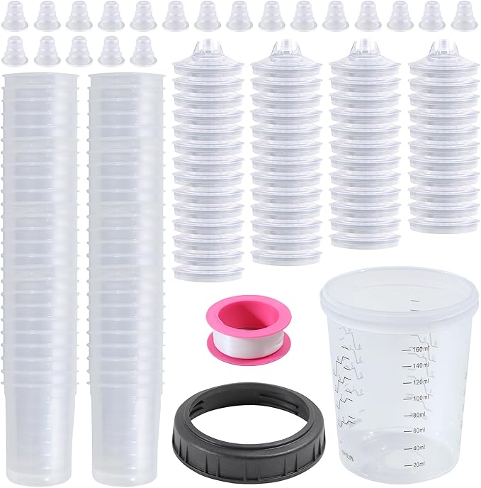 Disposable Paint Gun Cup, HVLP Paint Sprayer Gun Mixing Cups (6 Ounce Kit-50PCS)