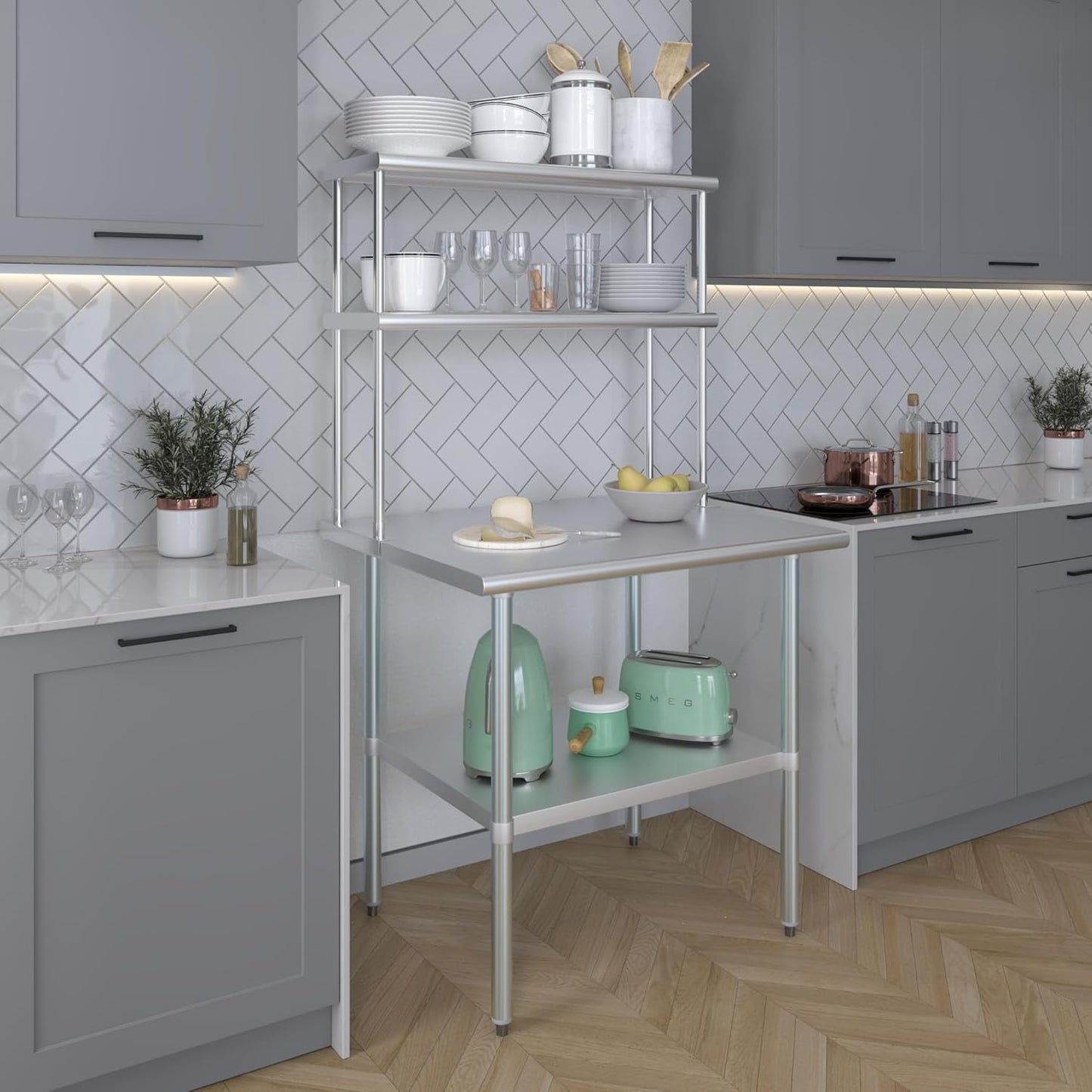 AmGood Stainless Steel Work Table Double Tier Overshelf 30" x 36" Work Table + 12" Overshelf