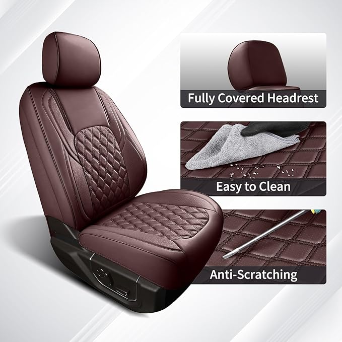Huidasource Ford Custom Seat Covers, Car Seat Cushion Cover Fit for 2015-2025 Ford F150 SuperCrew & 2017-2025 F250 F350 F450 Super Duty Crew Cab XL XLT Lariat King Ranch Platinum(Full Set/Coffee)