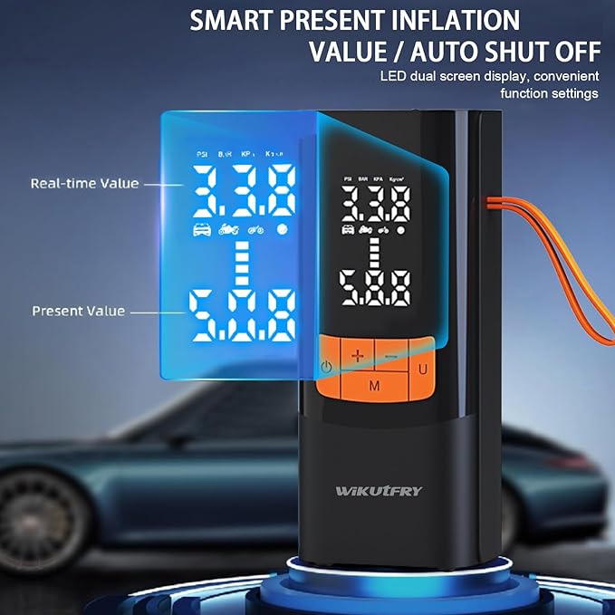 Tire Inflator Portable Air Compressor, 15000mAh and 150PSI Car Tire Pump with Pressure Display for Cars, Motorcycles, Bicycles, Ball Bikes with Pressure Gauge, Dual-Use Type