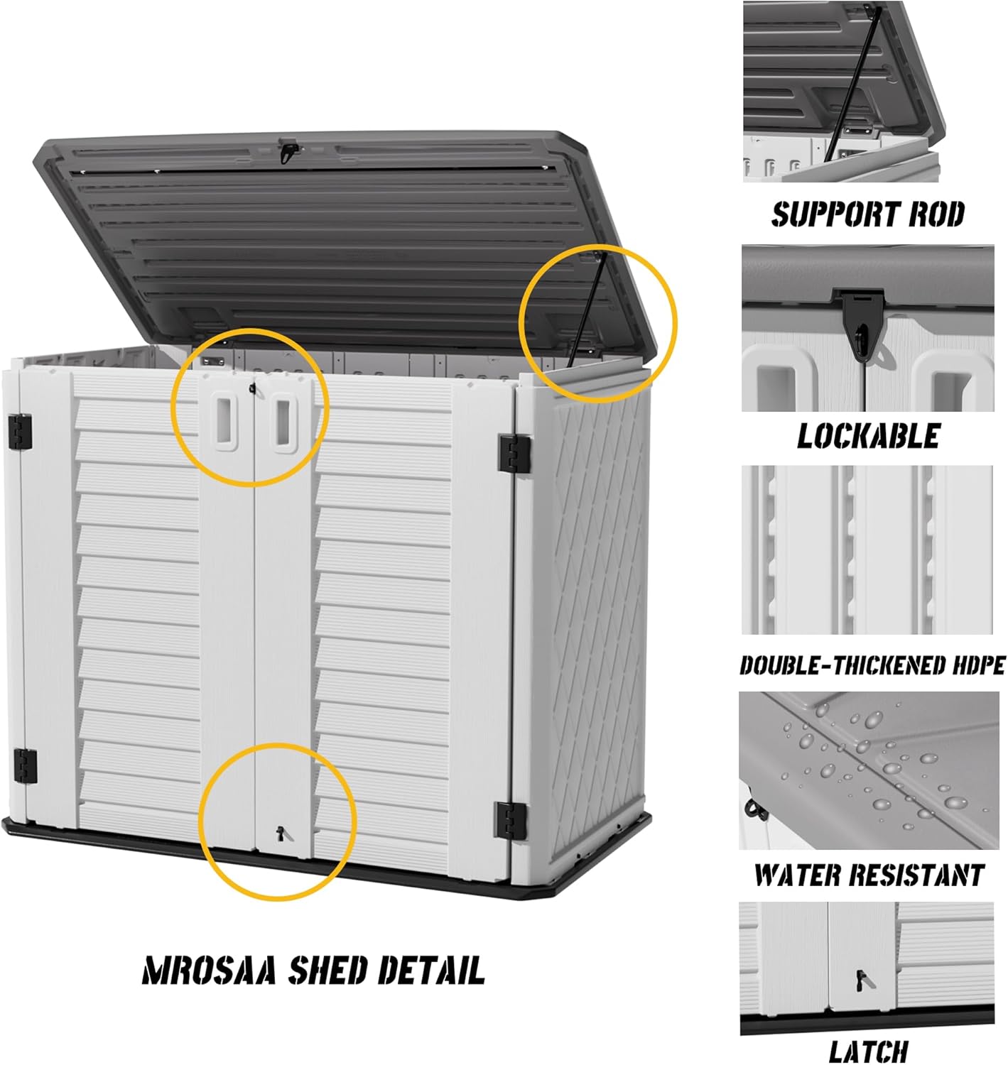Outdoor Patio Storage Shed,Waterproof Horizontal Outdoor Storage Cabinet for Garbage Cans,Tools and Lawnmower Lockable(34 Cu.ft-Warm-White)