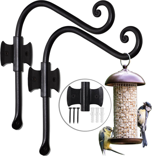 RTZEN Plant Hangers Outdoor or Indoor - Wrought Iron Metal Hanger Indoor Hook - Heavy Duty Wall Bracket Hooks for Hanging Plants Baskets Lanterns Wind Chimes - 2 Pack (Black Axe-Shape Hooks)