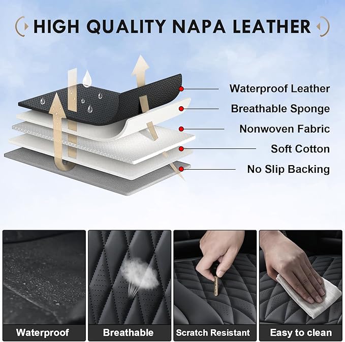 Coverado Leather Seat Covers Full Set for Ford F150F250F350F450(2015-2025)Waterproof Automotive Cushion Covers for Pick-Up Trucks Custom Fit for F150 SuperCrew&F250–F450 Super Duty Crew Cab(Red Line)