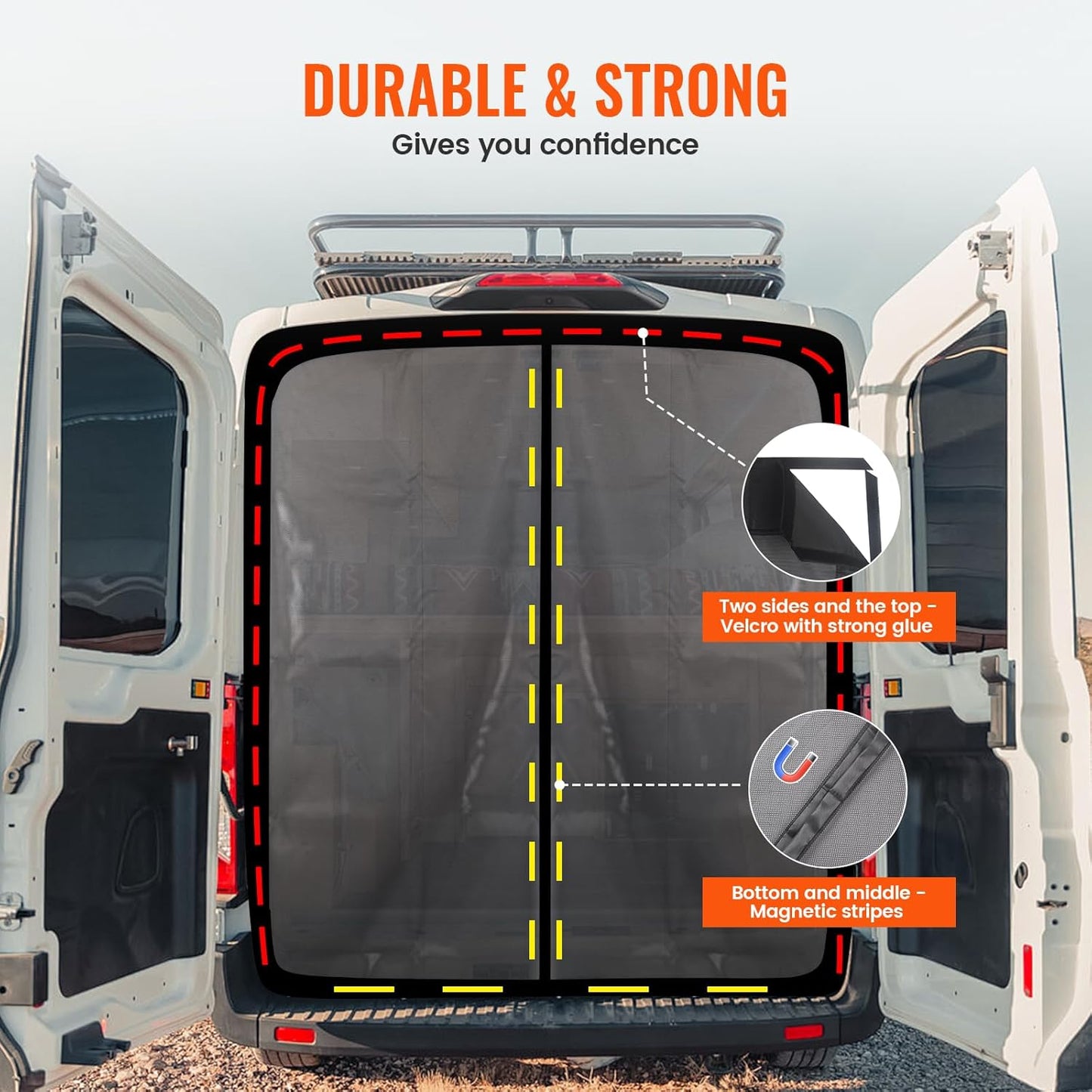 65''H x 65''W Van Bug Screen Universal Size Rear Door Window Covers with Magnetic Closure Car Window Screens for Camping Fits Standard Roof Mercedes Sprinter Ford Transit and RAM Promaster