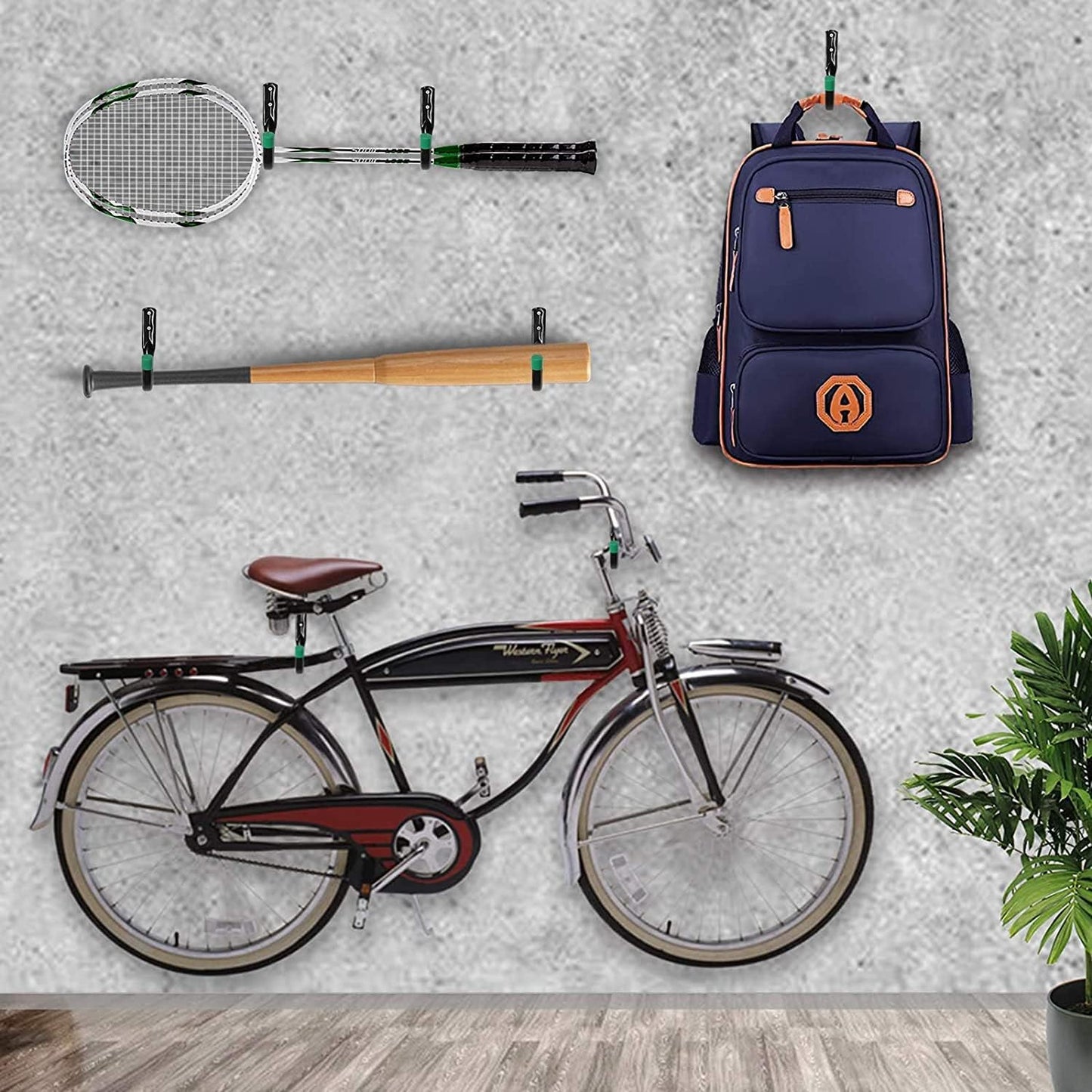 Steel Garage Storage Hooks - 6 Pack, Organizer for Hanging Power and Garden Tools, Ladders, Hose, Bikes, Ropes, Bulk Items, and More(Green)