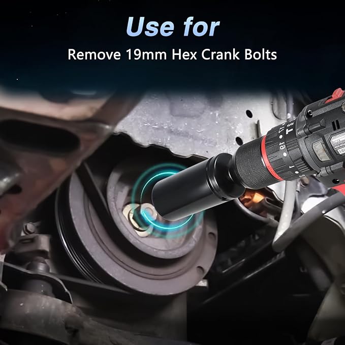 19mm Harmonic Balancer Socket Compatible with Honda, 1/2" Drive 19mm Crank Bolt Socket Fit for Honda, Deep Well Impact Wrench,Crank Pulley Removal Tool Replace#77 080
