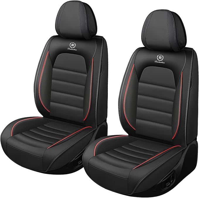 Car Seat Covers for GMC Sierra 1500/2500/3500 Denali SLT AT4 AT4X Base Seat Covers 2008-2025, Waterproof Premium Nappa Leather Seat Protectors(Standard 2 Seats/Black&Red)