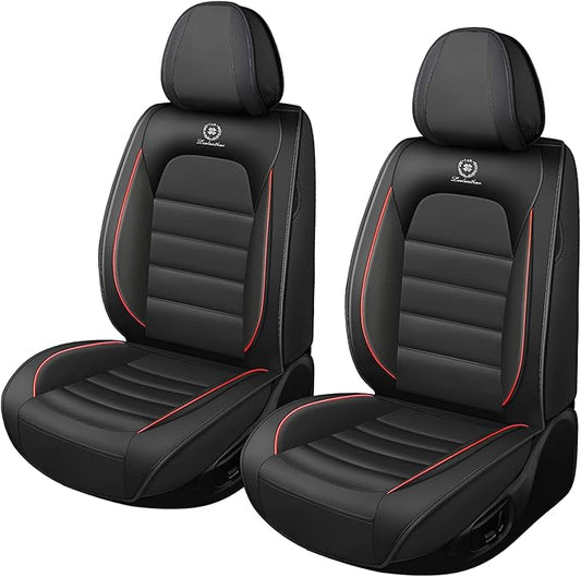 Car Seat Covers for GMC Sierra 1500/2500/3500 Denali SLT AT4 AT4X Base Seat Covers 2008-2025, Waterproof Premium Nappa Leather Seat Protectors(Standard 2 Seats/Black&Red)