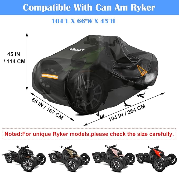 Can Am Ryker Cover Waterproof,Upgraded Full Cover Compatible with Can-am Ryker Accessories 600/900/Sport/Rally Edition, Heavy Duty 420D Ryker Full Cover with Waterproof Strips,Rain Snow Protection