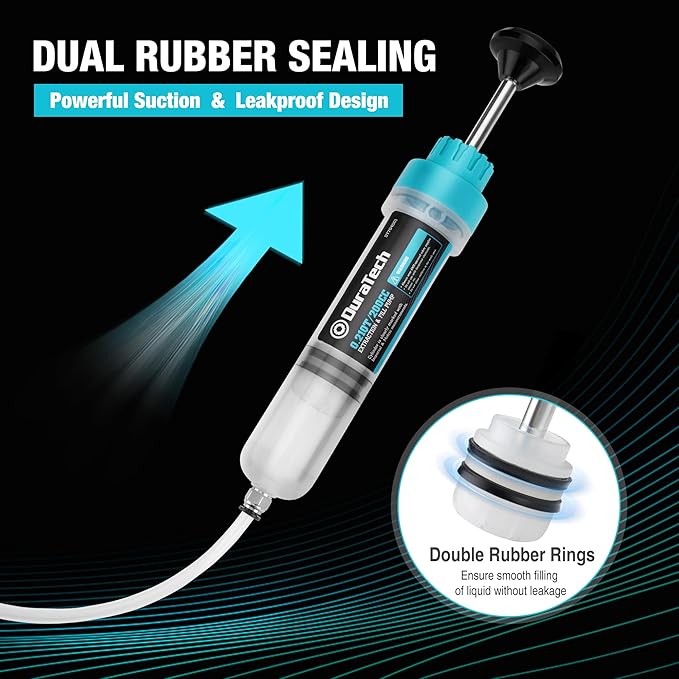 DURATECH 200CC Fluid Extractor Automotive, Fluid Pump with Long Extension Tubes, Oil Syringe with Powerful Suction, Fluid Extractor Pump for Extracting Engine Oil, Transmission Oil and Brake Fluid