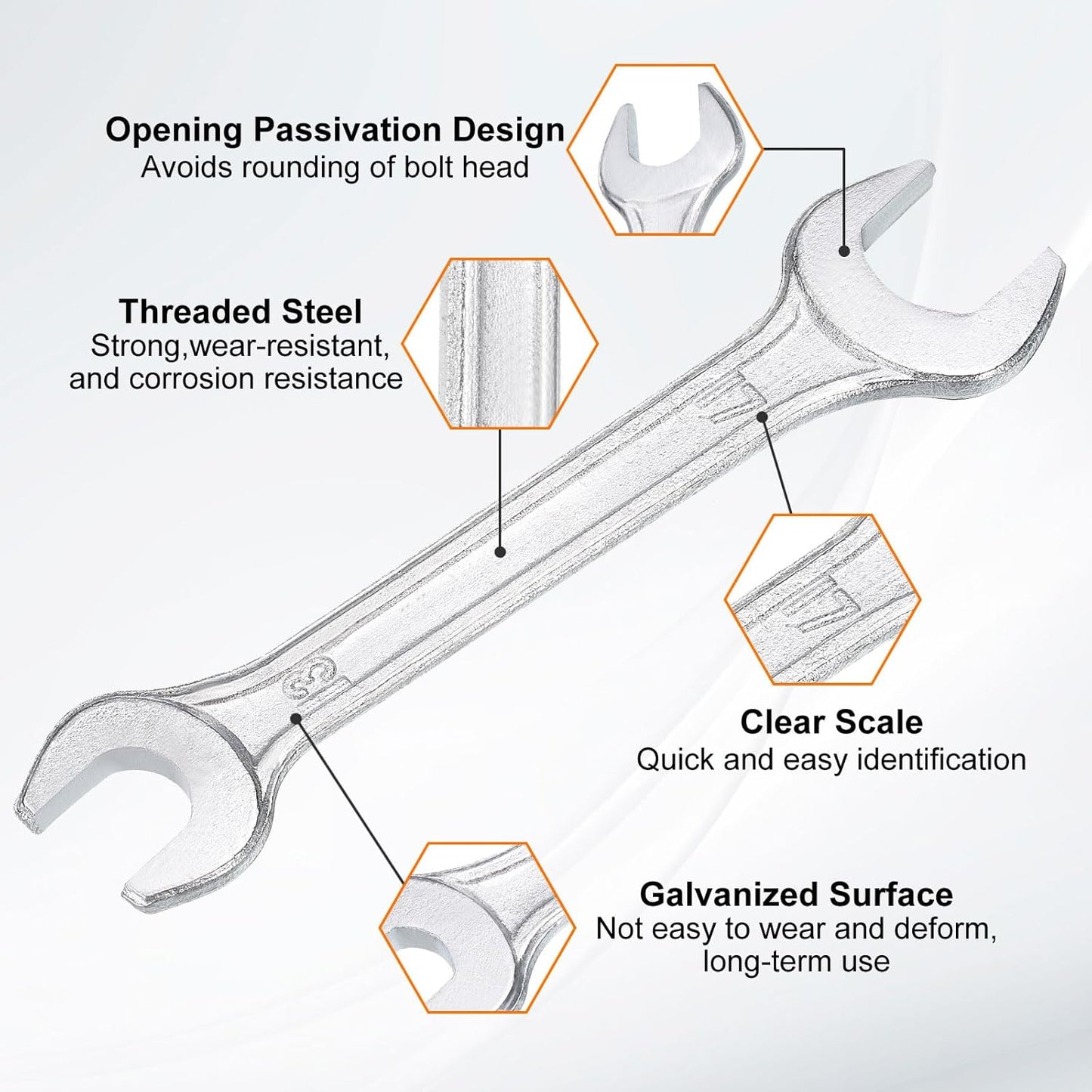 HARFINGTON 2pcs Double Open End Wrench 13mm x 17mm Metric 15 Degree Offset Angle Small Flat Head Wrench Galvanizing Open Ended Spanner for Automotive Repair Furniture Assembly