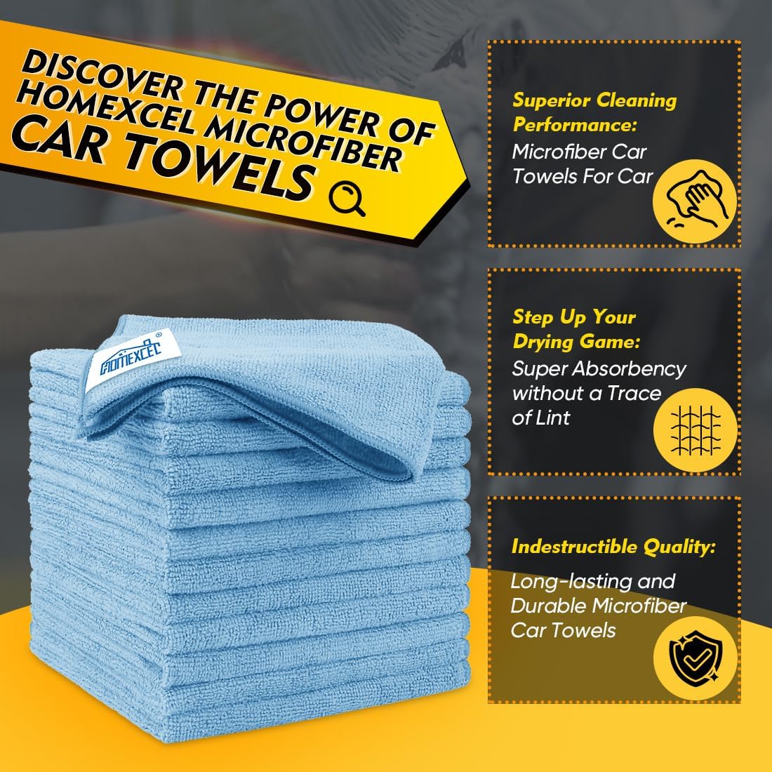 HOMEXCEL Blue Microfiber Cleaning Cloth 12 Pack, 12.5 x 12.5 inch Microfiber Towels for Cars, Ultra Absorbent Car Washing Cloth, Lint Free Streak Free Cleaning Rags for Car, Kitchen, and Window