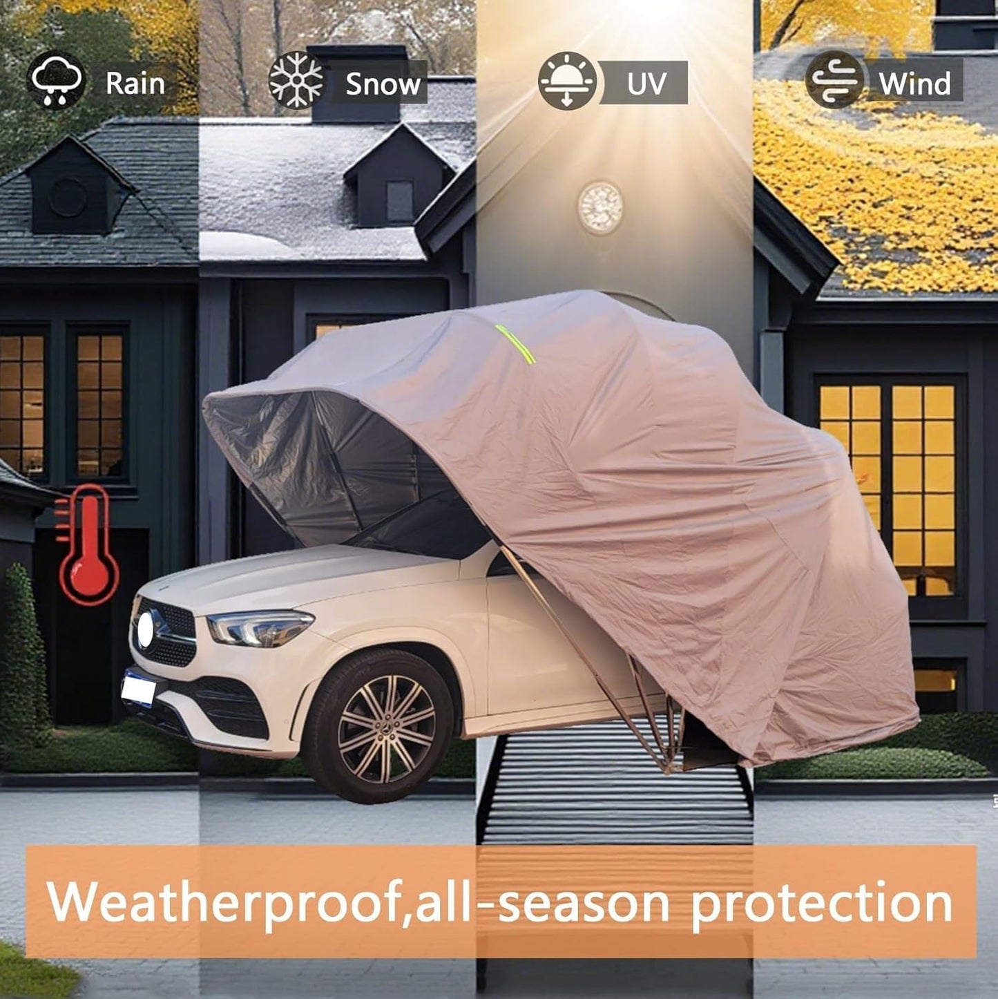 Car Port Portable Storage Shed Carport Canopy Carports Metal Carport Round Style Outdoor Storage Shed Lockable for Automotive Use Anti-Snow Waterproof(Gray)