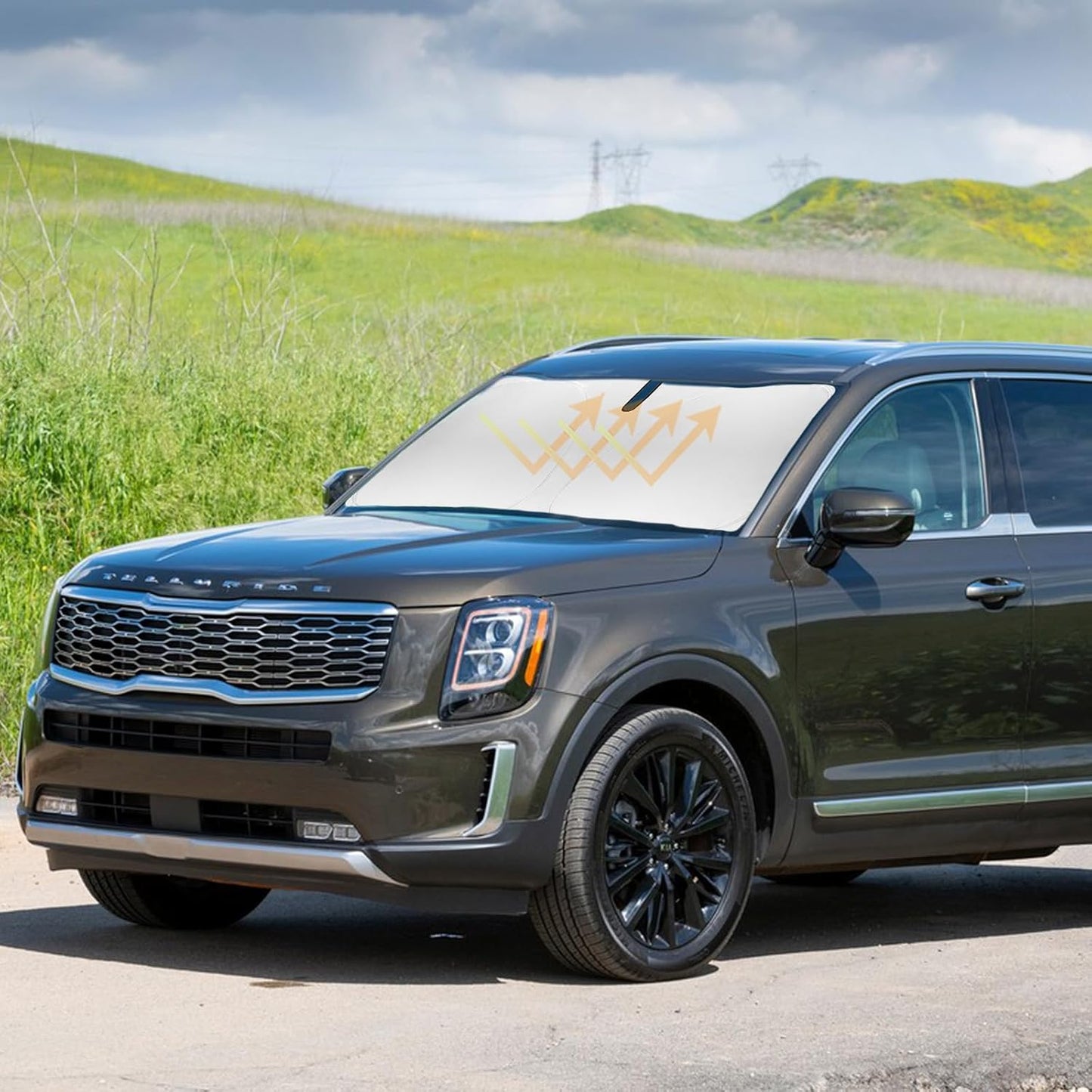 Sunshade Sun Shade for 2020 2021 2022 2023 2024 2025 Kia Telluride Accessories Custom Fit Telluride Windshield Cover Fodable 240T 4-Layer Front Window Shield Sun Visor Protector Block UV Rays