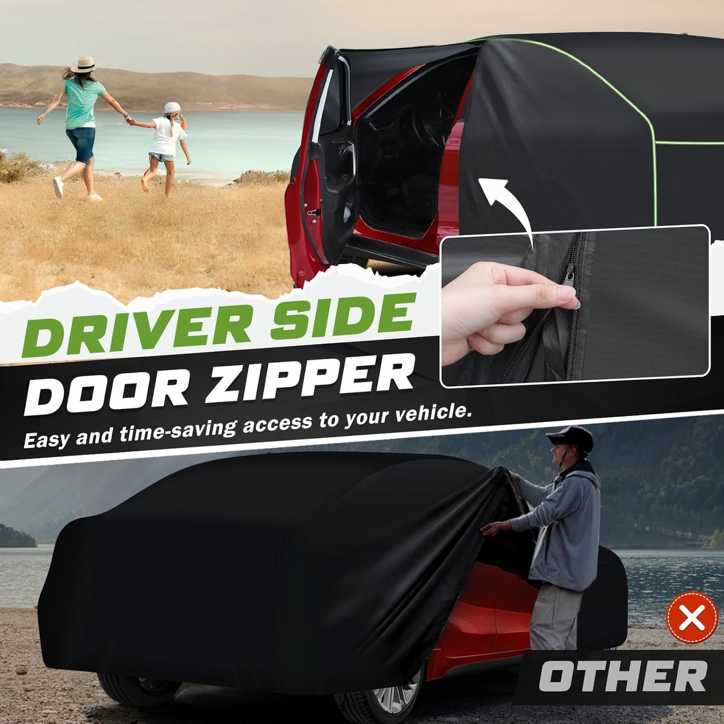 Mixsuper Liner Car Cover for Dodge Charger 2006-2026, 7 Layers Waterproof Car Cover Accessories for Charger with Zipper Door, Windproof Straps, Reflective Strips, Anti-UV, All Weather