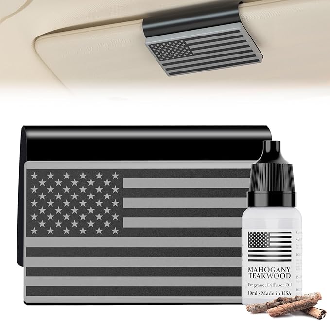 Car Freshener Mahogany Teakwood Car Air Diffuser for Sun Visor with Aroma Stone Magnet Clip – Luxurious Fragrance Oil Scents– Lasts 90 Days – Made in USA