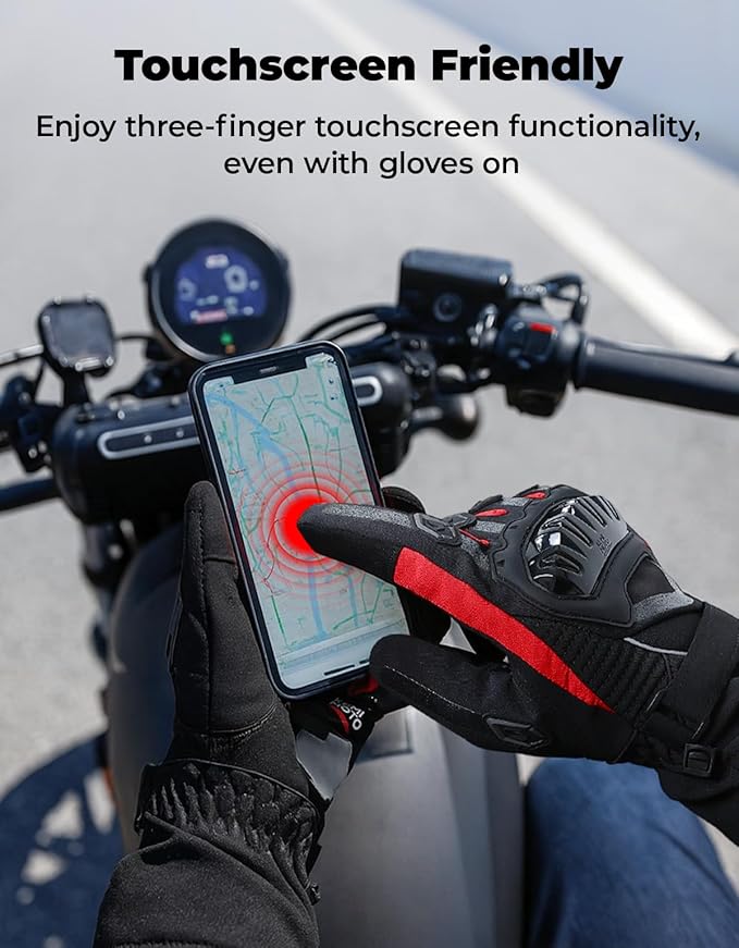 KEMIMOTO Winter Motorcycle Gloves, Rainproof Riding Warm Gloves with Touchscreen for Motorcycle Riding, ATV, UTV, Snowmobile Red XXL
