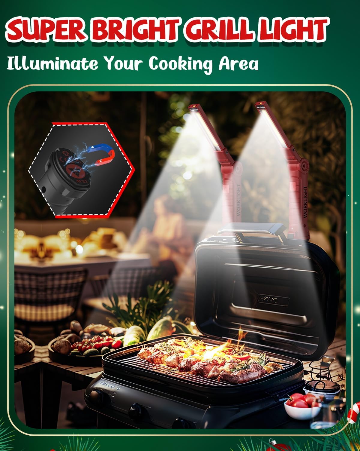 Coquimbo Tools Gifts for Men Dad Husband, Rechargeable LED Work Light Grill Light Magnetic Flashlight with Hanging Hook 5 Modes 360° Rotate Birthday Gifts for Him Grandpa (2 Pack Red)