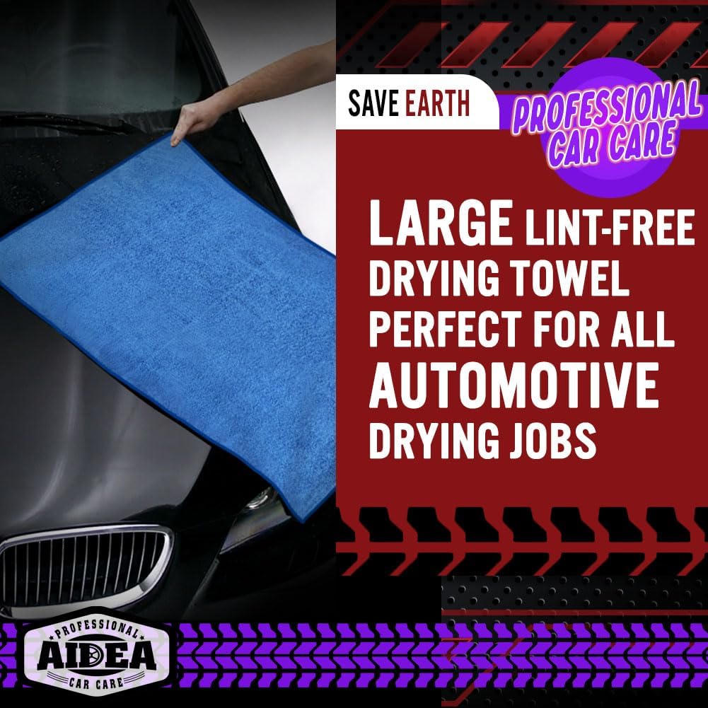AIDEA Microfiber Towels for Cars-2PK, Large Professional Car Drying Towel, Scratch-Free & Absorbent Drying Towel for Cars, SUVs, RVs, Trucks, and Boats, 24inx 31in, Blue