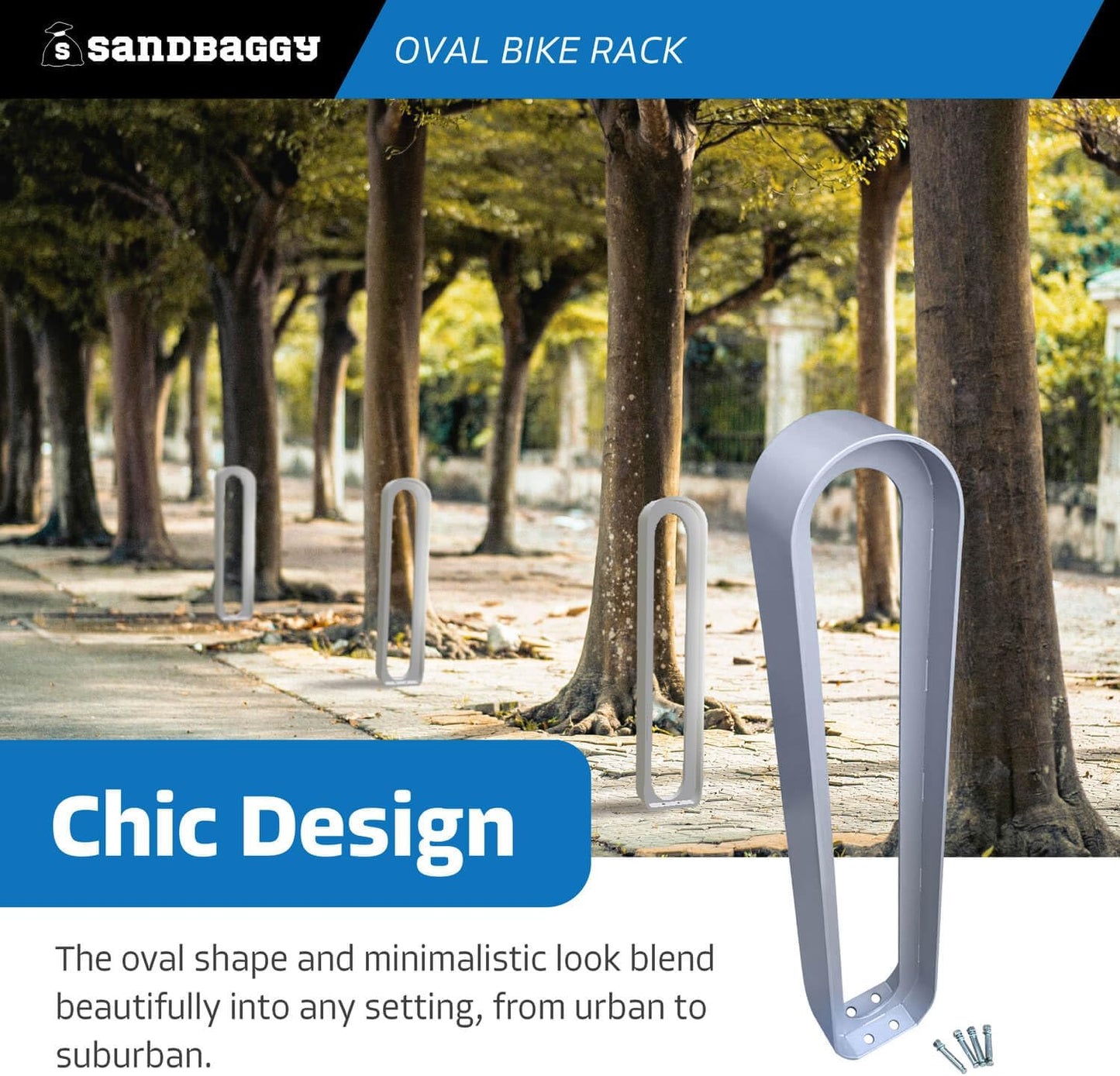 Sandbaggy Modern Commercial Bike Rack | 6.5” x 3” x 35” Oval Design | In-Ground | Anchor Bolts Included (Red, 1)
