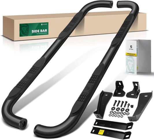 YHTAUTO 3 Inch Running Boards Side Steps Compatible with Chevy Silverado & GMC Sierra 1500/2500 HD/3500 HD 2019-2024, Crew Cab, Round Carbon Steel Black Powder, Truck Cab Side Step Rails