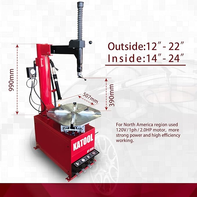 KATOOL 2.0HP Bead Blaster 24" Clamping Tire Changer Machine with 4 Aluminum Pedal KT810 Wheel Changer Tire Changer Machine Garage Equipment Auto Repair