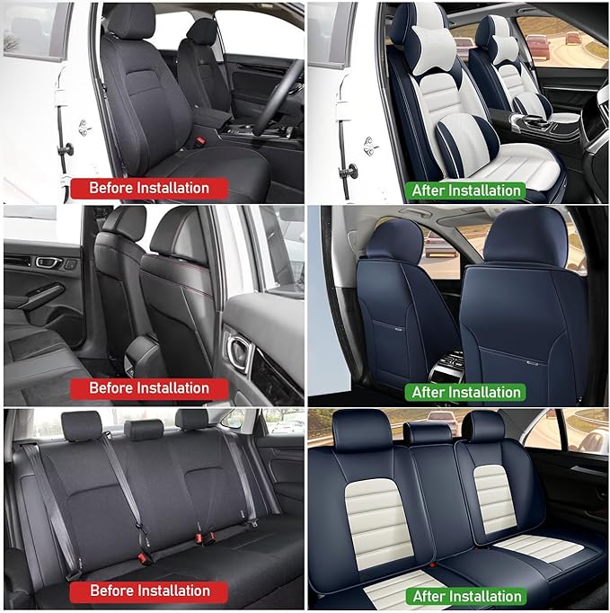 Car Seat Covers Fit for Toyota Highlander 2000-2025 | 7 Seat Car Seat Cover | No-Slip Waterproof Breathable Faux Leather Automotive Seat Covers Auto Interior Covers Blue White,Full Set with Pillow