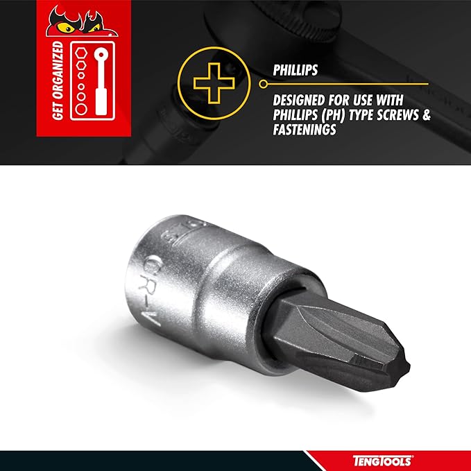 Teng Tools PH1 1/4 Inch Drive Phillips PH Chrome Vanadium Socket | Mechanic Tool | Hand Tool - M141301-C
