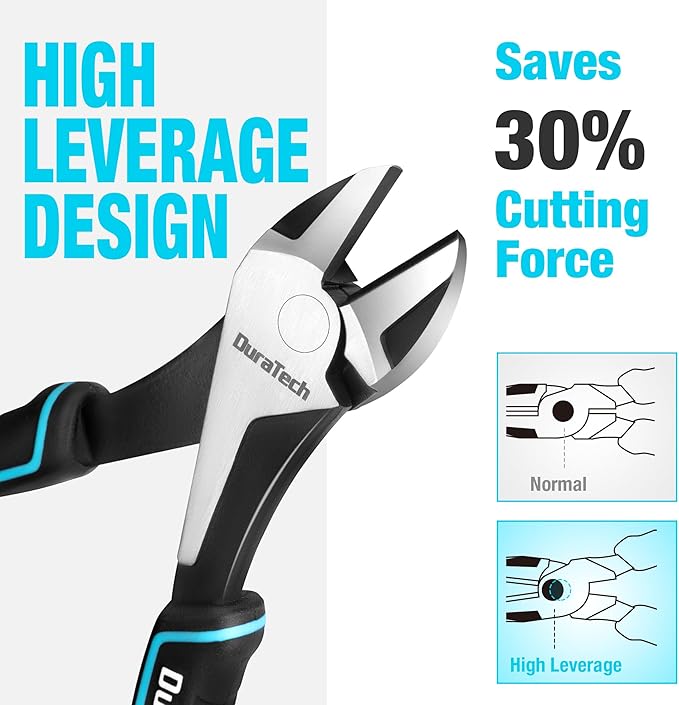 DURATECH 7" High Leverage Diagonal Cutters, Cr-Ni Wire Cutters, Side Cutters for Cutting Wire, Diagonal Cutting Pliers with Comfortable Grip