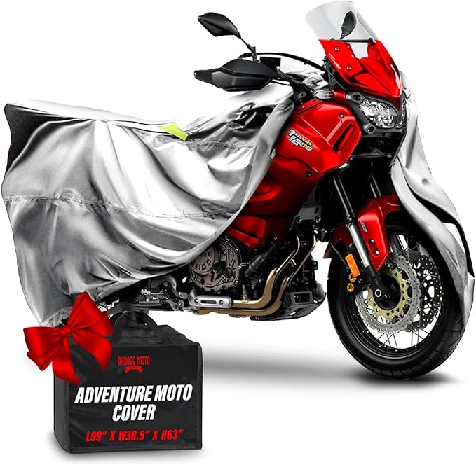 Badass Moto Ultimate Large Adventure Motorcycle Cover Waterproof Outdoor Adjusts to Top Case Motorcycle Sun Cover For Honda Africa, V-Strom 1050 ADV, Fits BMW R 1250 GS, KTM 1290 Super, HD Pan America