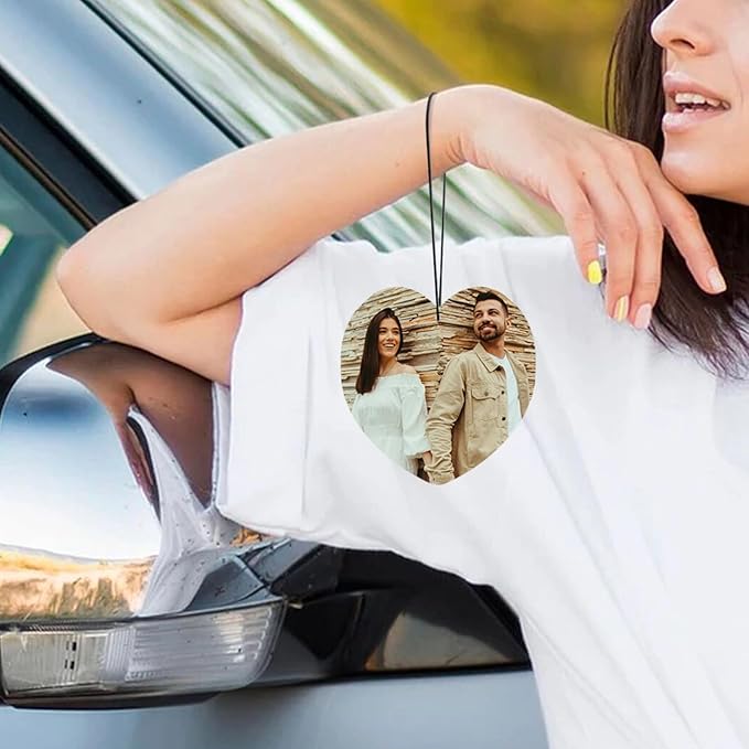Custom Car Air Freshener - Double Sided Photo Personalized Smell Fresheners With Picture Text for Car Wardrobe Bathroom (Heart - 3 Pics)