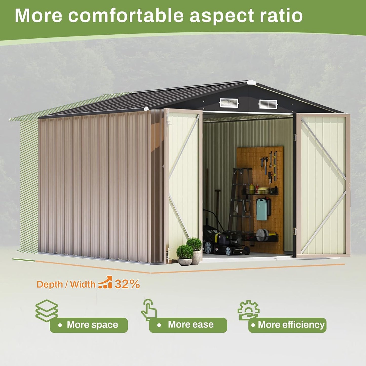 Patiowell 8x10 FT Outdoor Storage Shed, Large Garden Tool Metal Shed with Sloping Roof and Double Lockable Door, Outdoor Shed for Backyard Garden Patio Lawn, Brown