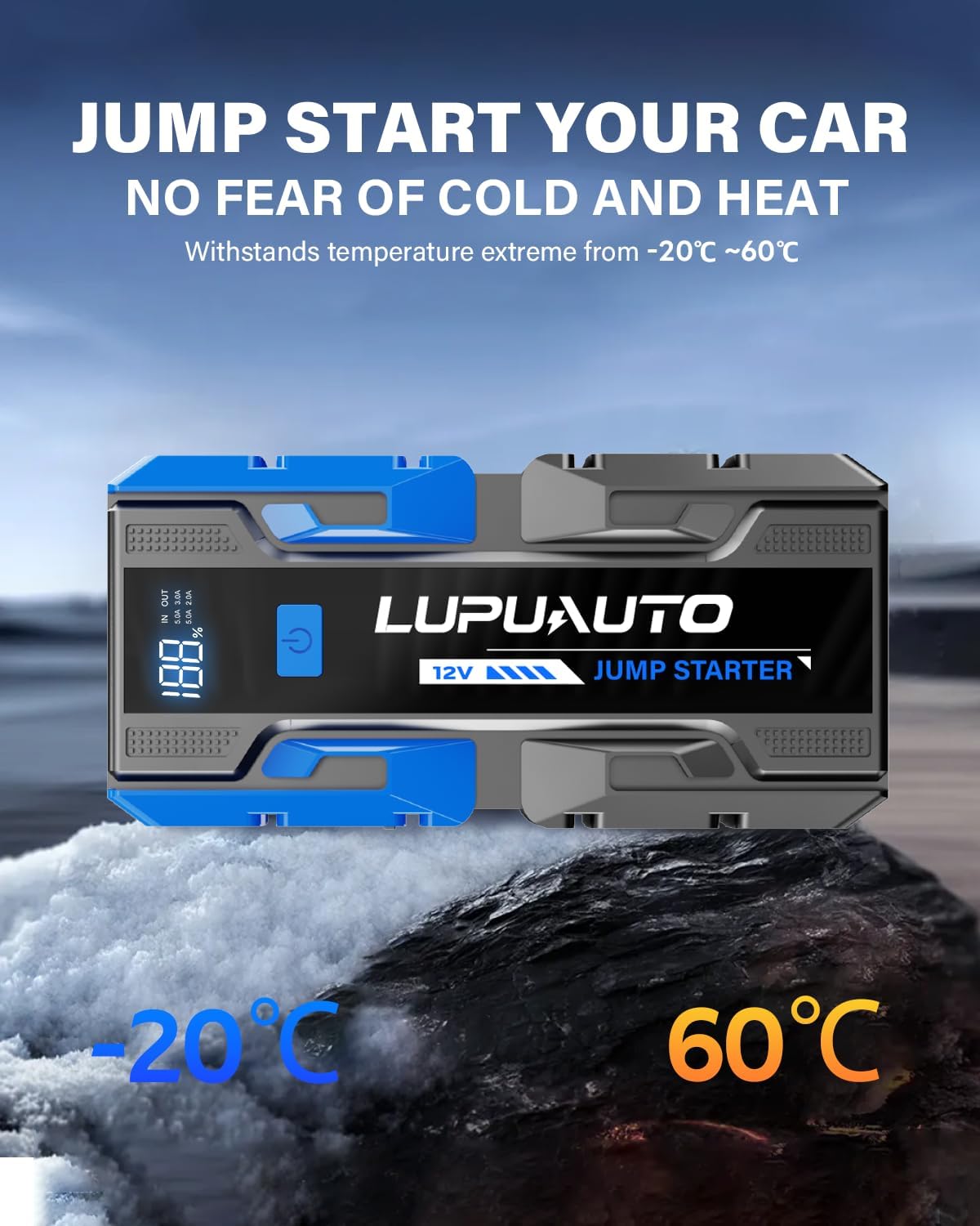 3000A Jump Starter, Portable Car Battery Jump Starter for Up to 9.0L Gas & 7.0L Diesel Engines, Car Battery Booster Pack with Built-in LED Light