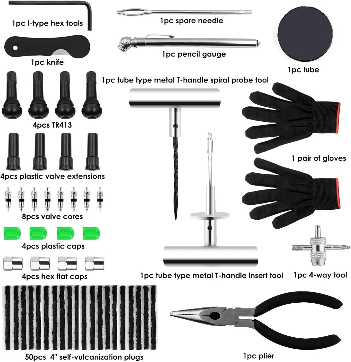 Tire Repair Kit, 87pcs Tire Patch Kit with Plugs to Fix Punctures and Plug Flats for Car, Motorcycle, Truck, Tractor, Trailer, RV, ATV, ARB, SUV