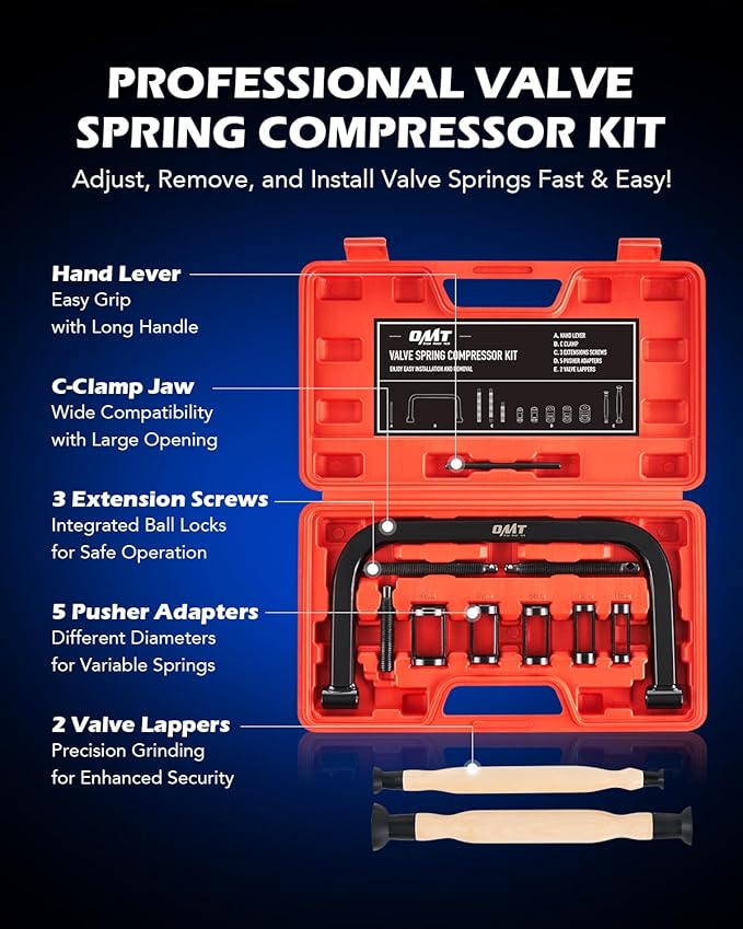 Orion Motor Tech Valve Spring Compressor, 10pcs Valve Spring Removal Tool with Solid C Clamp, 5pcs Collet Pusher Adapters for Motorcycle, ATV, Car, Small Engine Vehicle Equipment