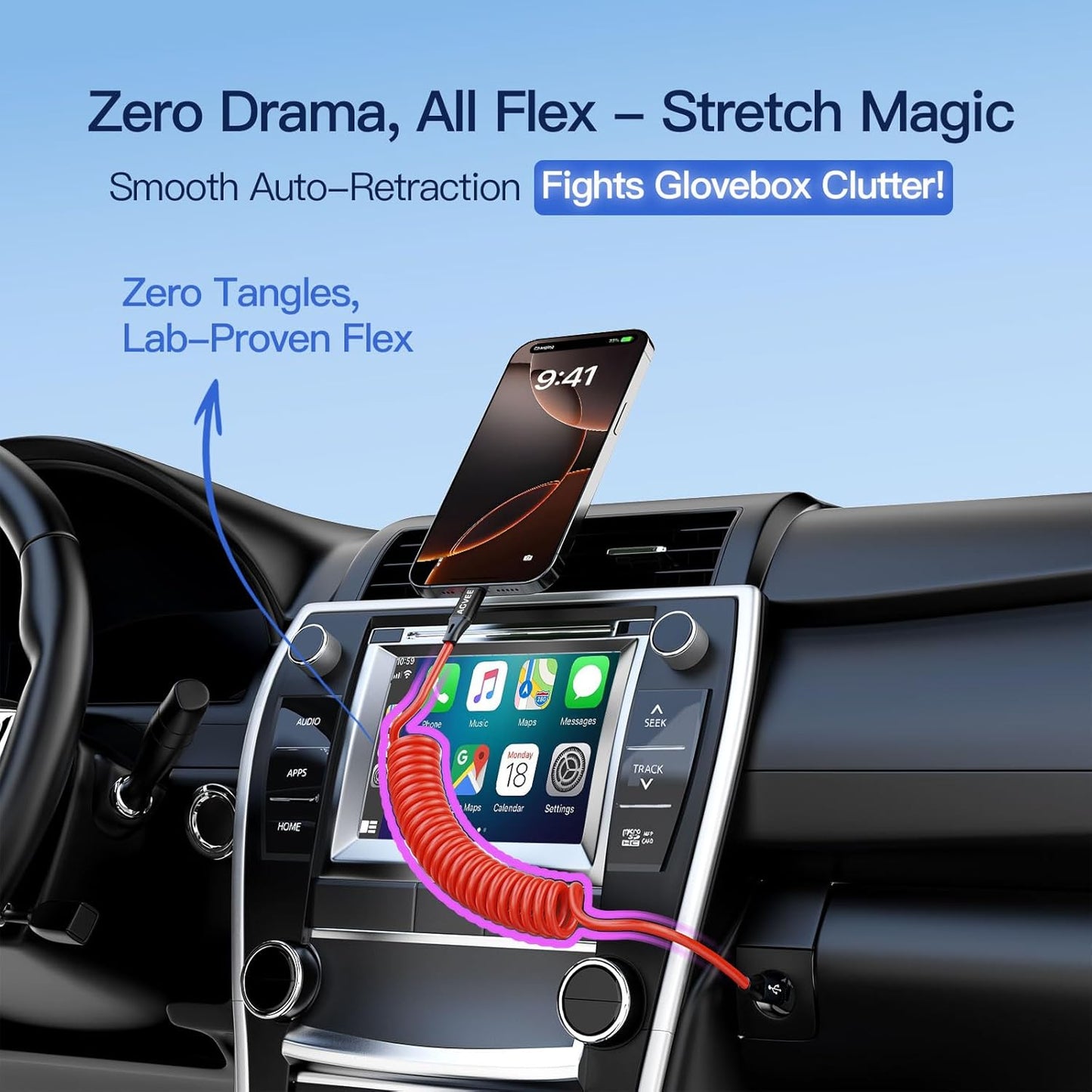 AGVEE 3ft Coiled Short USB-C to USB-C Charging Cable [USB-IF Certified] 60W PD Fast Charger Cord in Car for iPhone 16/15 CarPlay, Galaxy S25 S24 S23 S22 S21 S10 S9 S8, Google Pixel, Red