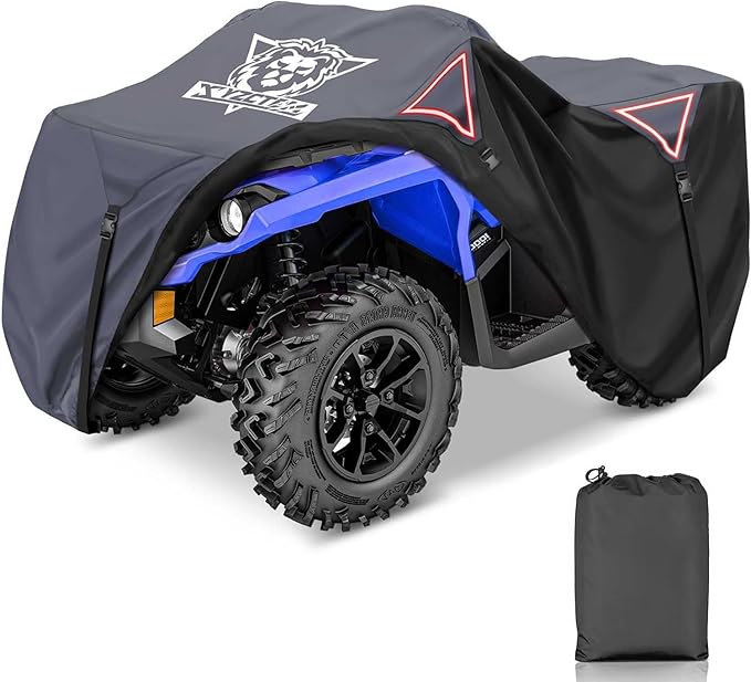 XYZCTEM Premium ATV Cover,Outdoor Protection Against Water, UV, Wind. Quad Cover for Can-am,Suzuki,Kawasaki, Honda, Yamaha, Polaris,and More.4 Wheeler Accessories with Thickened Straps(Grey,103" L)