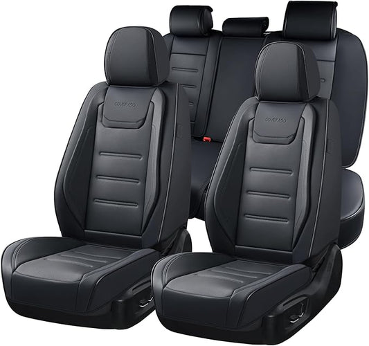 Coverado Car Seat Covers Full Set, Seat Covers for Cars, Car Seat Protector Waterproof, Leather Car Seat Cushion, Universal Interior Covers Seat Protectors for Most Cars Black