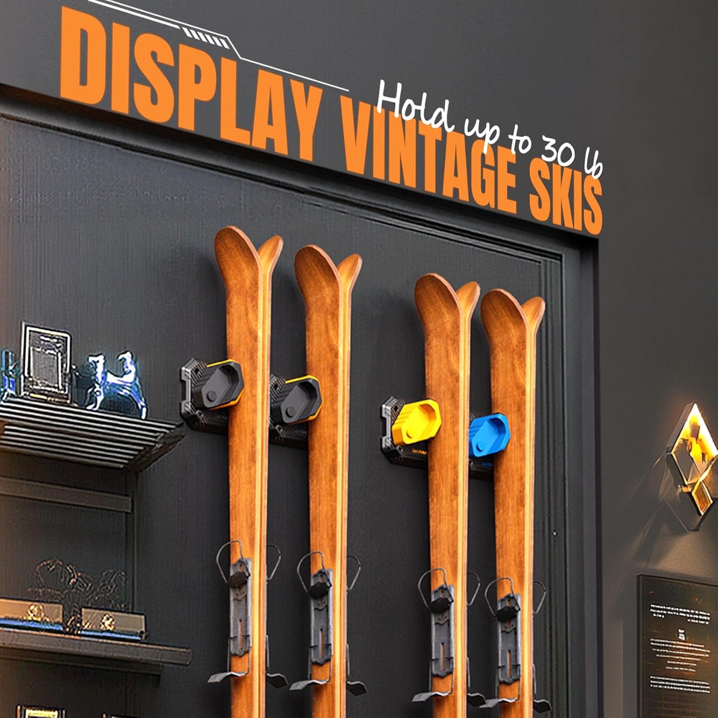 Snowboard Wall Rack for Garage - Fits Any Ski/Board, Damage-Free Storage Mount Holders, Space-Saving Winter Gear Organizer