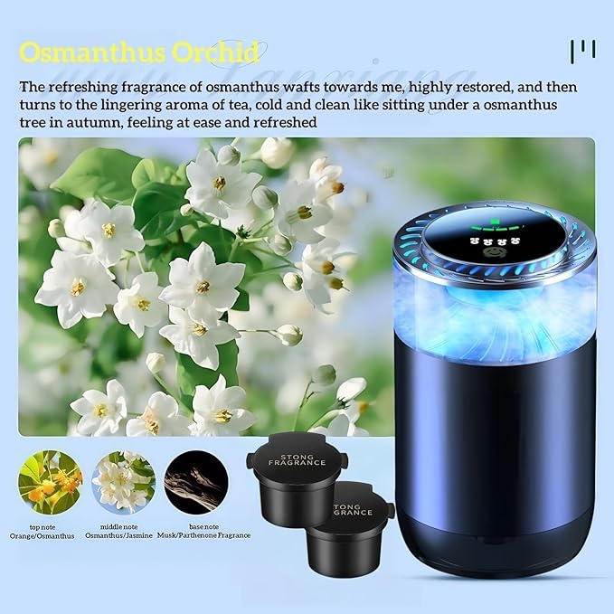 Smart Dffuser for Car, Colorful Light Scent Diffuser, Auto On/Off Car Air Freshener, Adjustable Intensity, 4 Mode Scents Refill X2 (Osmanthus Orchid)