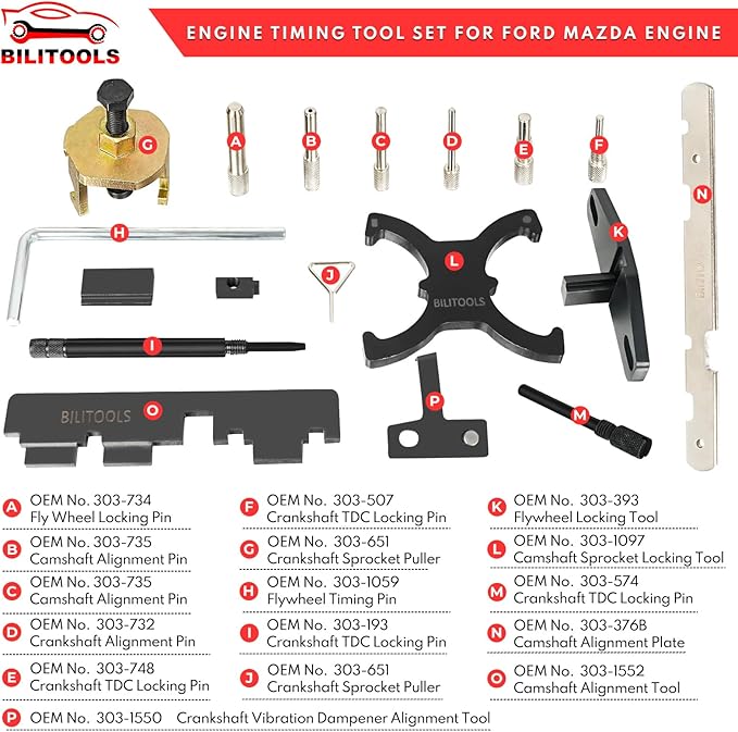 BILITOOLS 1.5 1.6 Ecoboost Engine Timing Tool Kit, Compatible with Ford Fiesta Fusion Mazda 1.4 1.6 1.8 2.0 Di/TDCi/TDDi 1.6 Ti-VCT 1.5/1.6 VVT 2.3L Equivalent to OEM No. 303-1097 303-1550 303-1556
