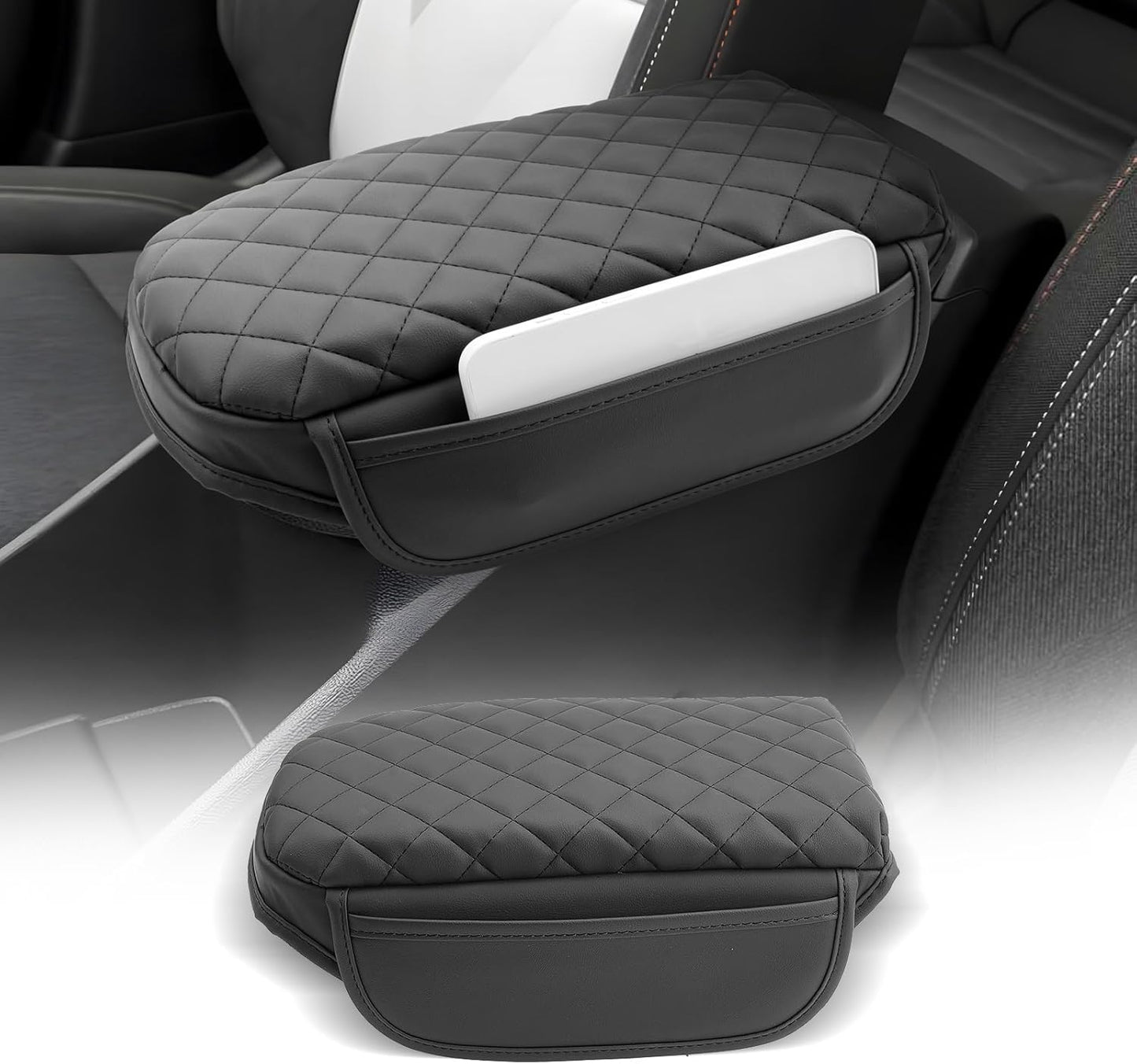 CDEFG for Chevrolet Trax 2024-2025 Center Console Cover Armrest Box Cover for Chevy Trax (LS, 1RS, LT, 2RS, ACTIV) Accessories Arm Rest Protector Leather Checkered Padded Side Pocket