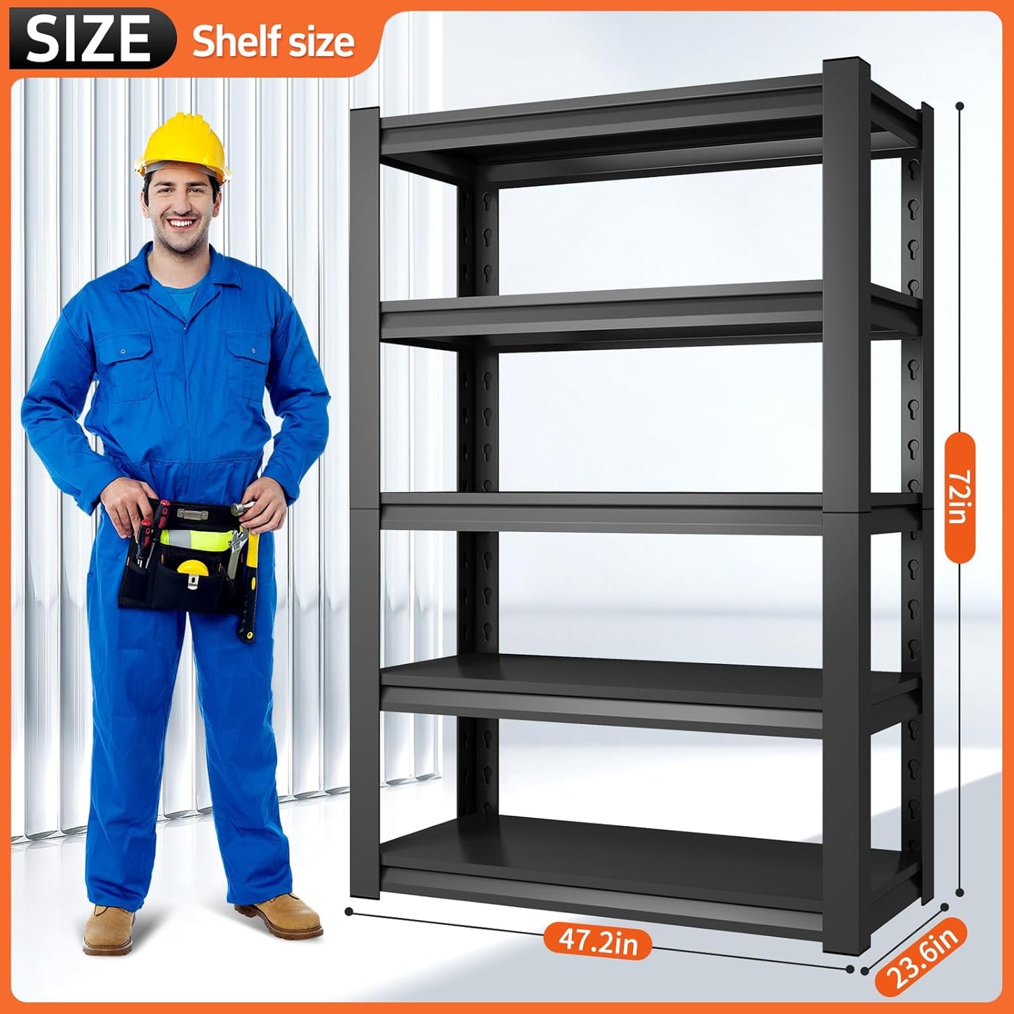 48" W Garage Shelving Unit, Garage Storage Shelves 3000LBS Heavy Duty Shelves, Adjustable 5 Tier Metal Shelving Utility Shelf, Storage Rack for Industrial, Warehouse, Basement (23.6" D*48" W*72" H)