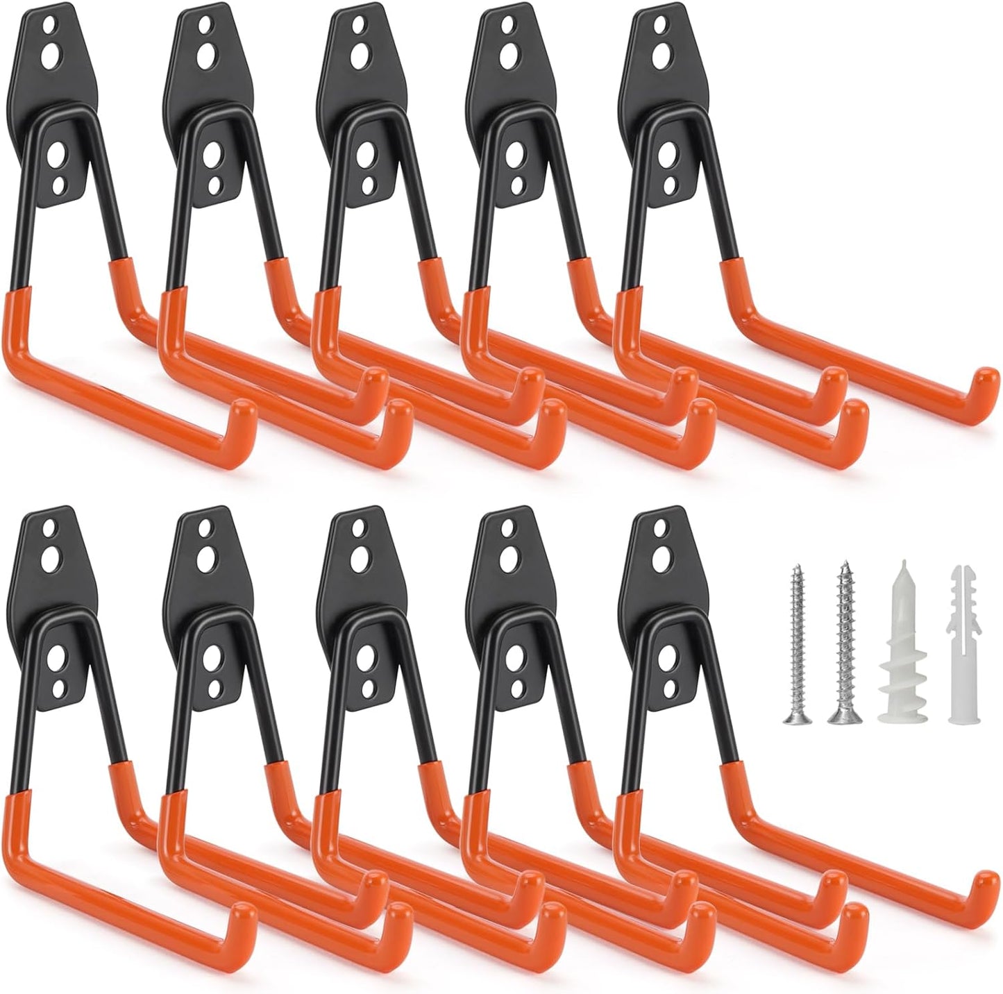 10 Pack Garage Hooks Heavy Duty Storage Organizer Wall Mount Power and Garden Tool Hangers, for Hanging Ladders, Ropes, Hose, Bulk Items