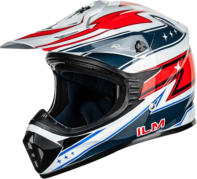 ILM Adult Dirt Bike Helmets Motocross ATV Dirtbike BMX MX Offroad Full Face Motorcycle Helmet, DOT Approved Model 128S (Red Blue, Adult-XLarge)