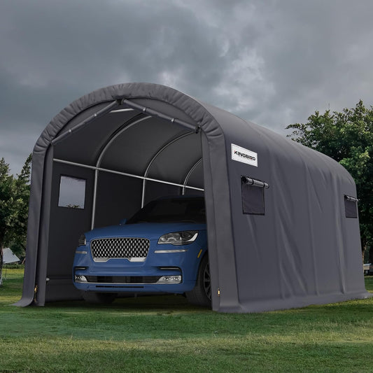 KING BIRD 10' x 20' Heavy Duty Carport with Roll-up Ventilated Windows Round Style Outdoor Instant Garage Anti-Snow Car Canopy with Reinforced Ground Bars