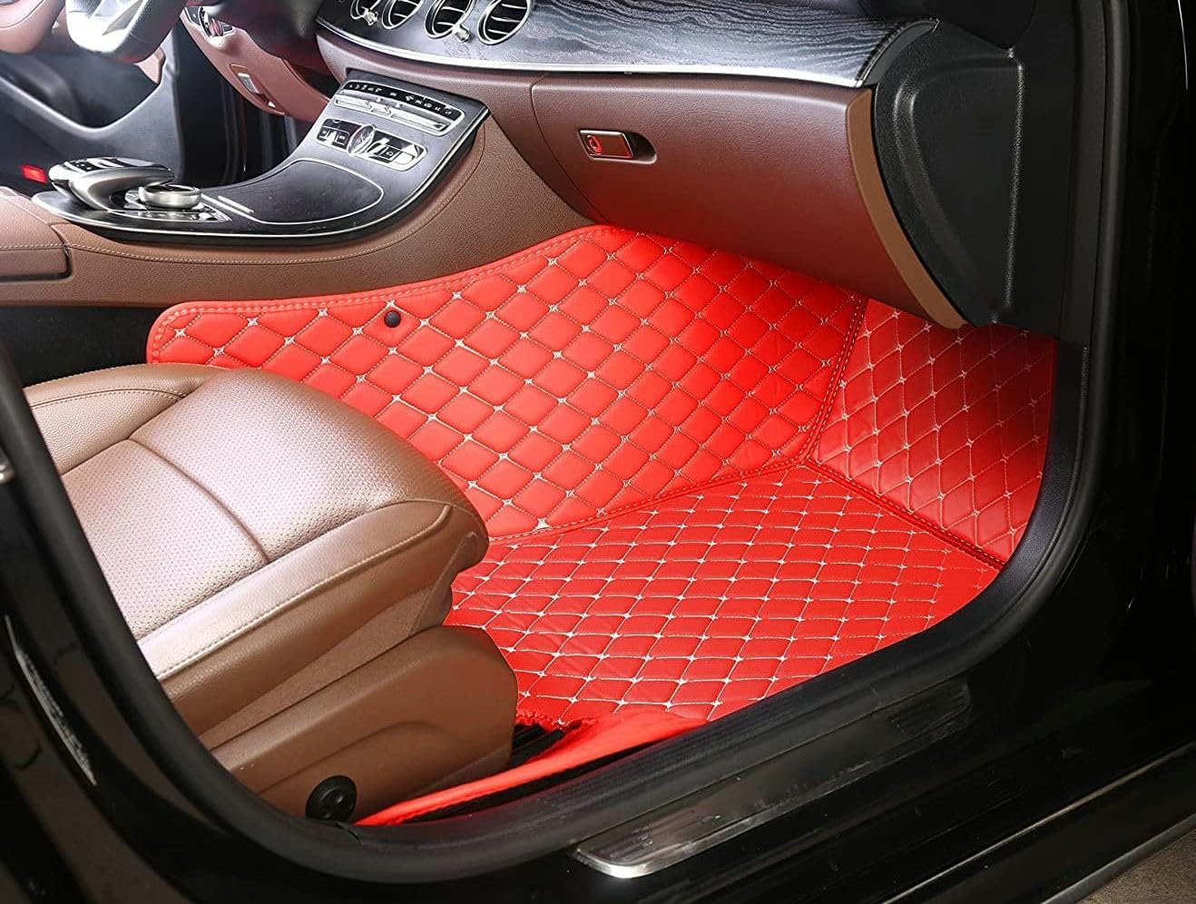 Custom Artificial Leather Waterproof All-Weather Car Floor Mats Fit for 99% Sedan SUV Sports Car Vehicle Car Mat (Black Yellow bar)