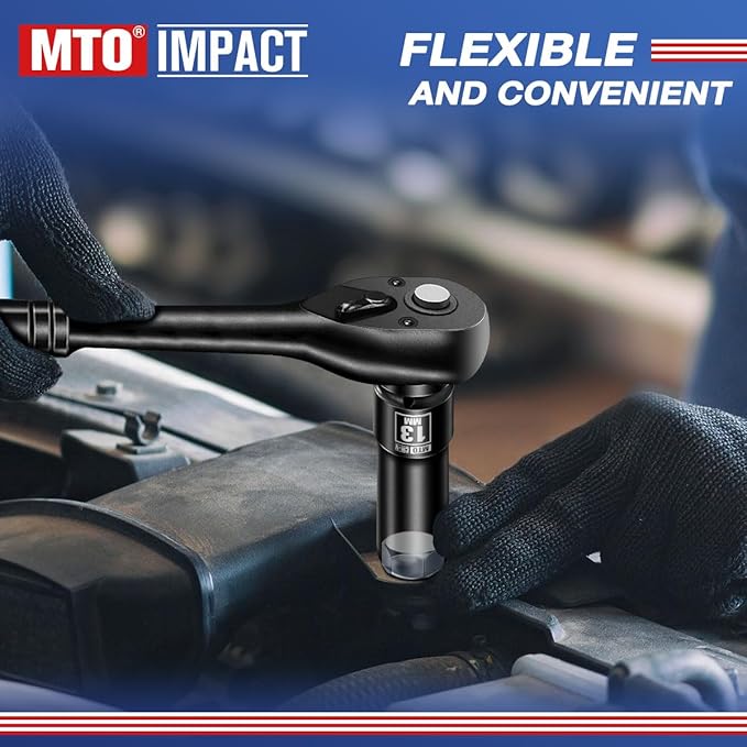 MTO 1/2" Drive 13mm Deep Impact Socket, 6-Point Metric Socket for Automotive Maintaince, CR-V Steel Meets ANSI Standards