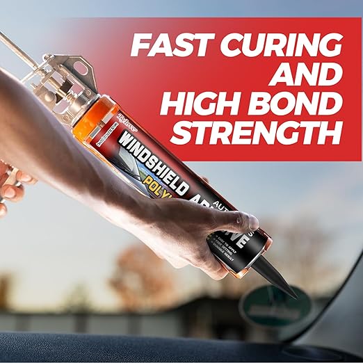 Windshield Urethane Adhesive - Quick Curing & Weather Resistant and Professional Strength Auto Glass Glue for Vertical & Overhead Application, Windshield Repair Kit with Gloves,10.5Oz Black (1-Pack)