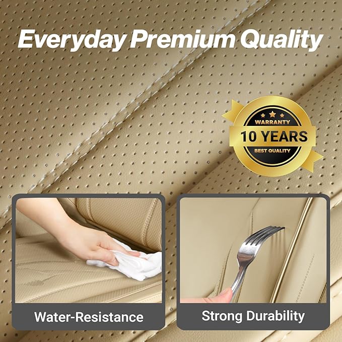 Coverland Custom Fit Car Seat Covers for Truck Compatible with [Silverado EV, 3500HD, Hummer EV Pickup, Sierra 3500HD] Premium Waterproof Interior Seat Protector [Full Set Beige - Size Chart X64]
